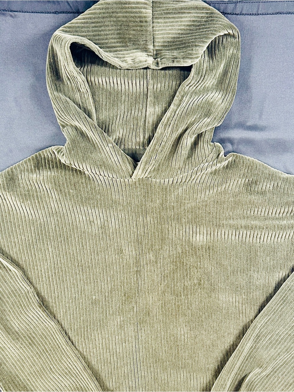 Aerie Olive Green Wide Ribbed Velour Pullover Hoodie Women's Small